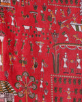 Elegant Kalamkari Inspired Unstitched Blouse Material - Red-Close