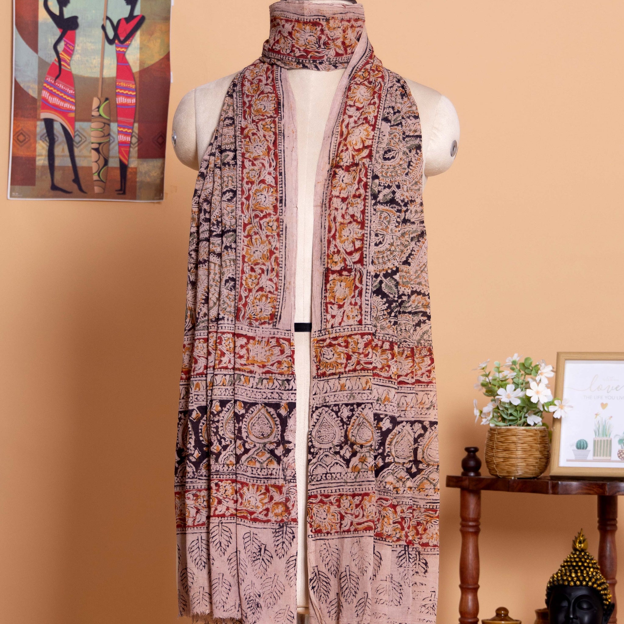 Elegant Kalamkari Printed Women's Cotton Dupatta with Ethnic Style Detailing - Multi