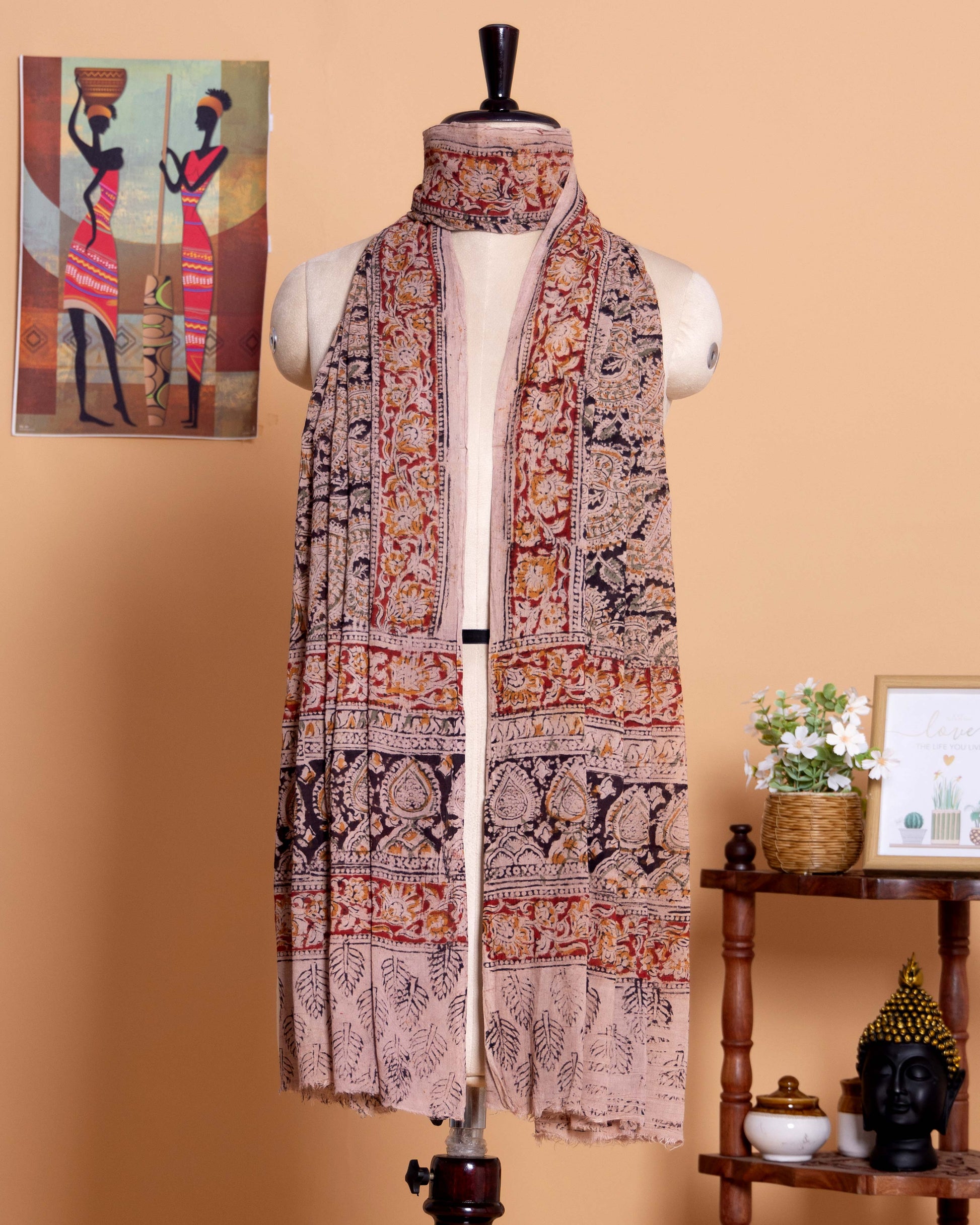 Elegant Kalamkari Printed Women's Cotton Dupatta with Ethnic Style Detailing - Multi