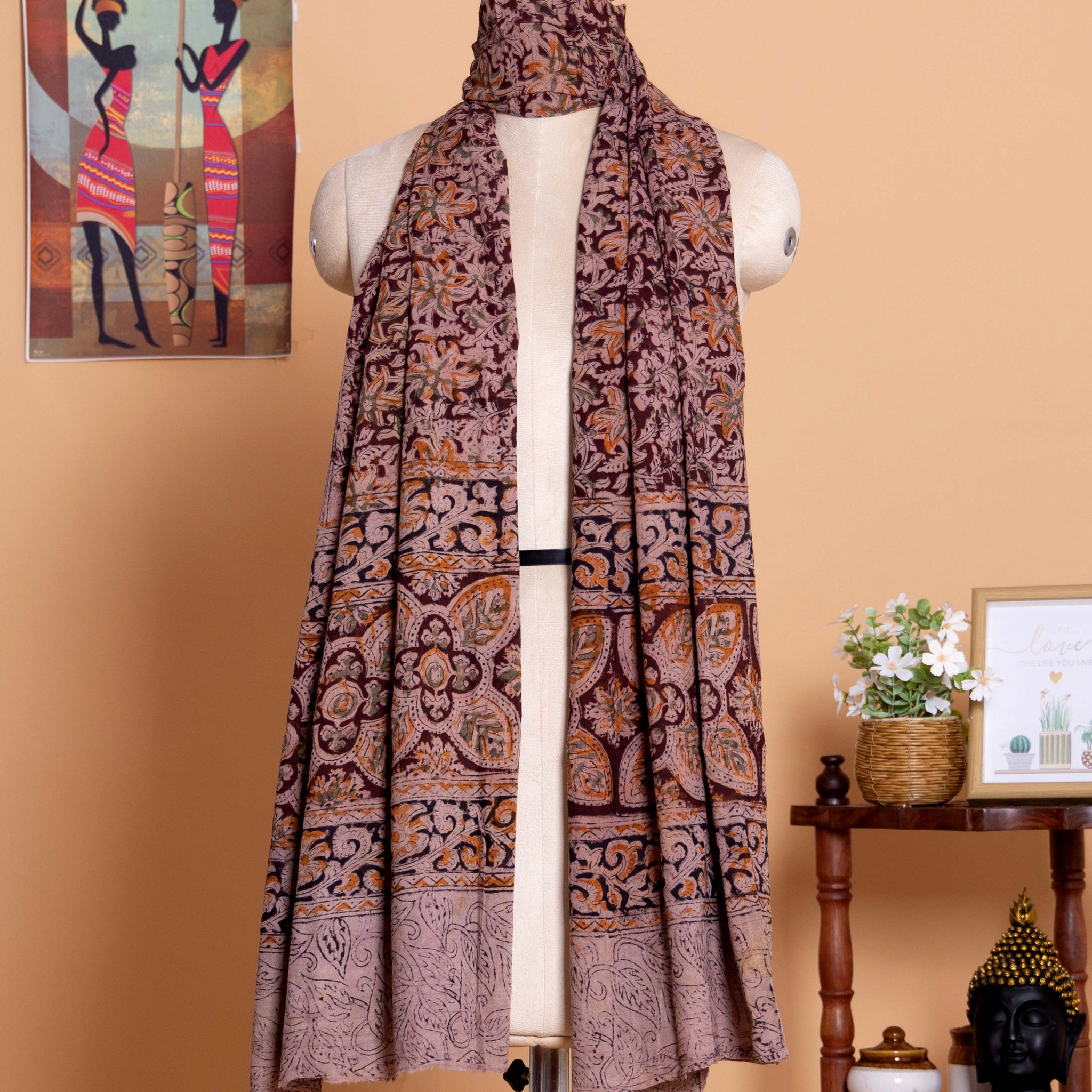 Elegant Kalamkari Women's Cotton Dupatta with Traditional Floral & Paisley Block Prints - Multi