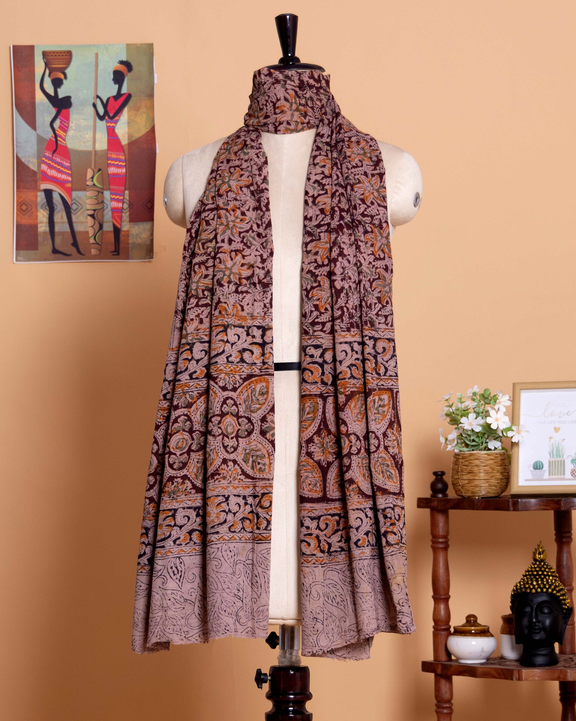 Elegant Kalamkari Women's Cotton Dupatta with Traditional Floral & Paisley Block Prints - Multi