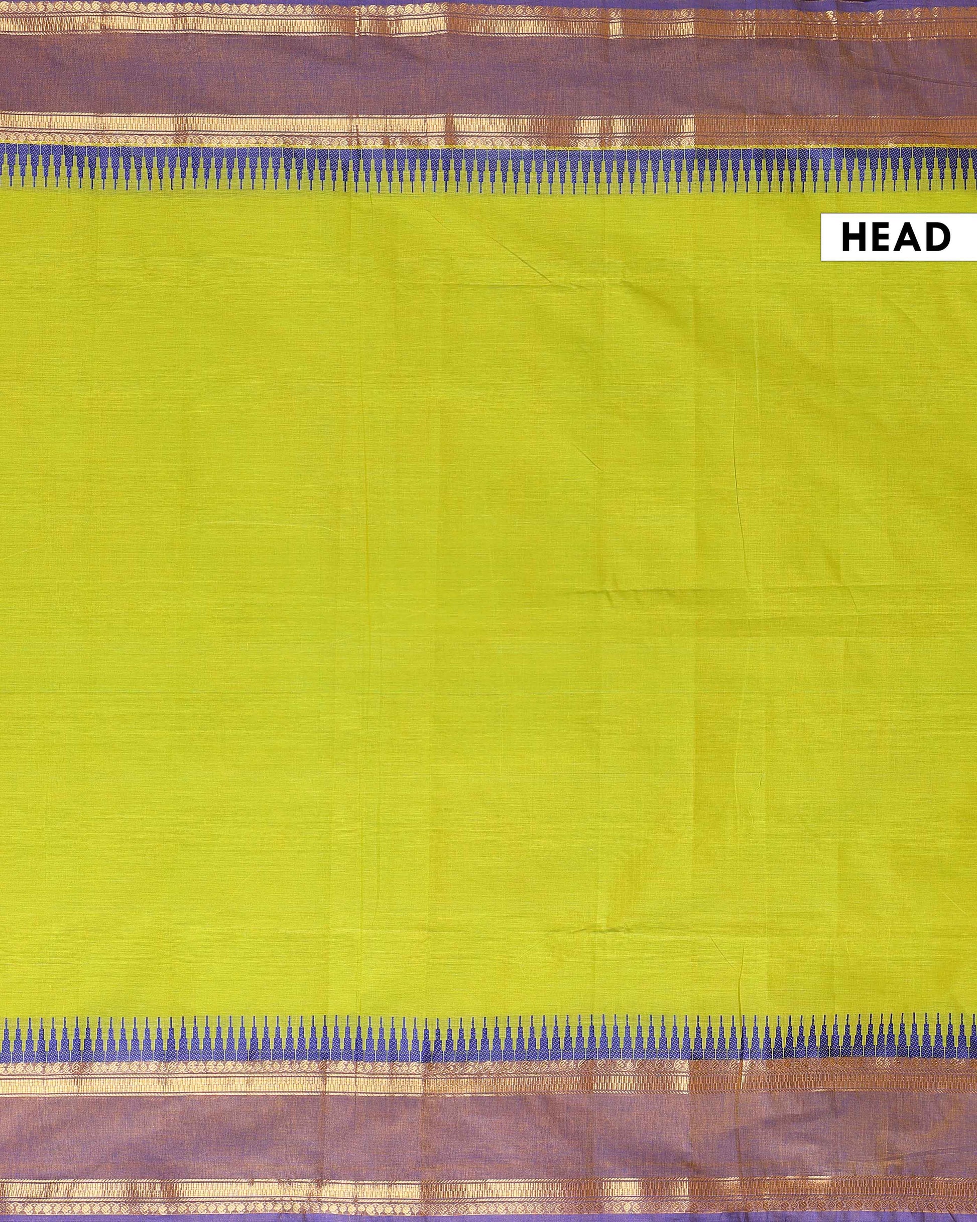 Elegant Kanchi Cotton Saree with Classic Temple Border and Zari Details - Green-Head