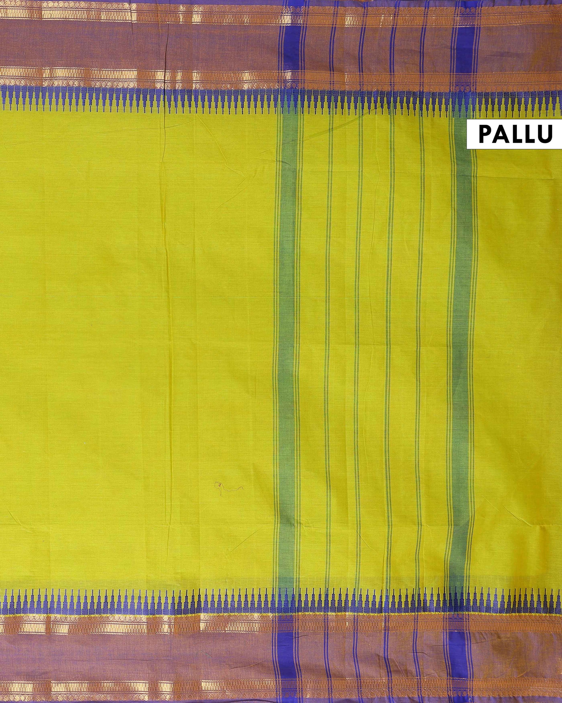 Elegant Kanchi Cotton Saree with Classic Temple Border and Zari Details - Green-Pallu
