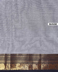 Elegant Kanchi Cotton Saree with Horizontal Weave and Gold Zari Detailing - Grey-Blouse