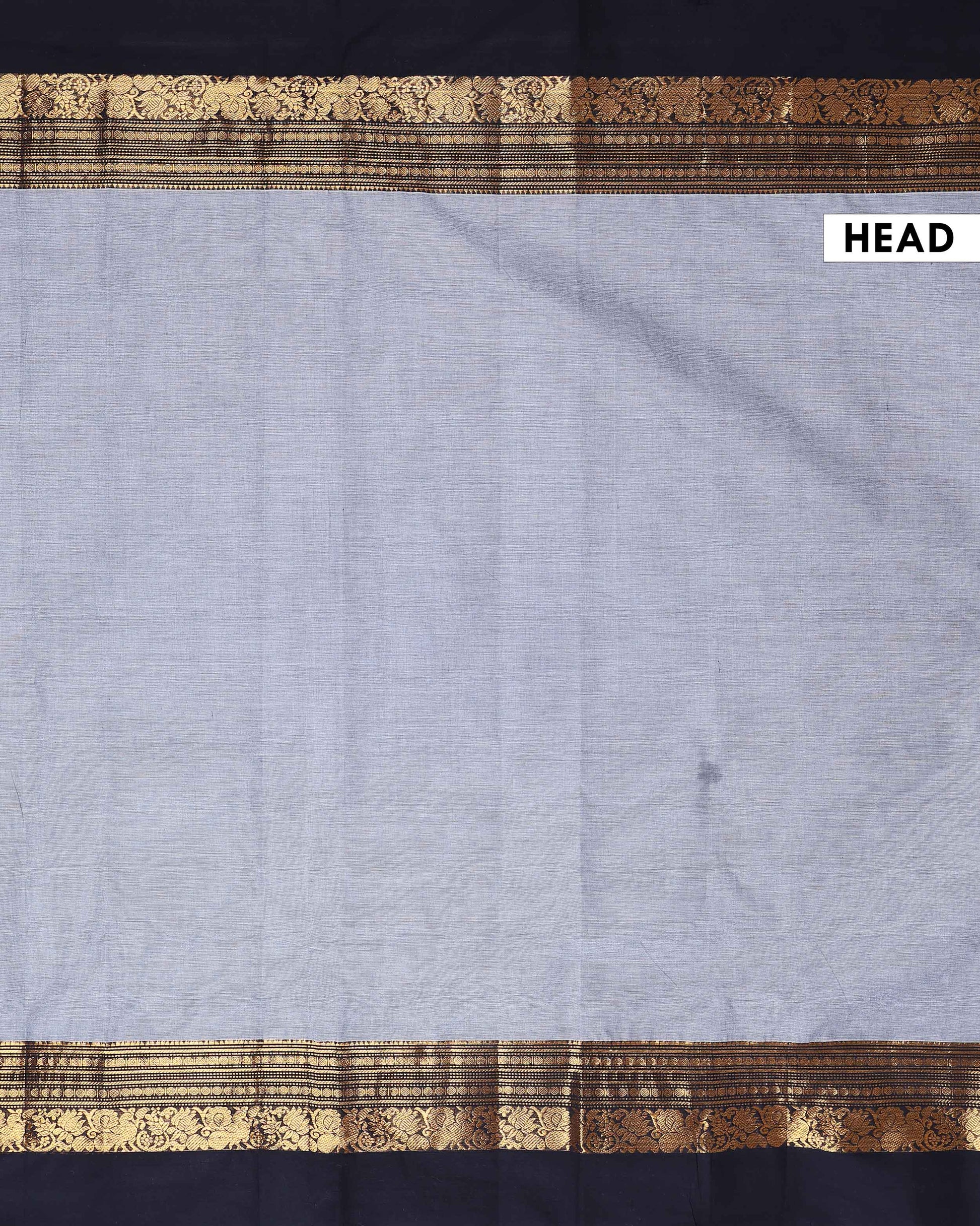 Elegant Kanchi Cotton Saree with Horizontal Weave and Gold Zari Detailing - Grey-Head