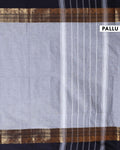 Elegant Kanchi Cotton Saree with Horizontal Weave and Gold Zari Detailing - Grey-Pallu