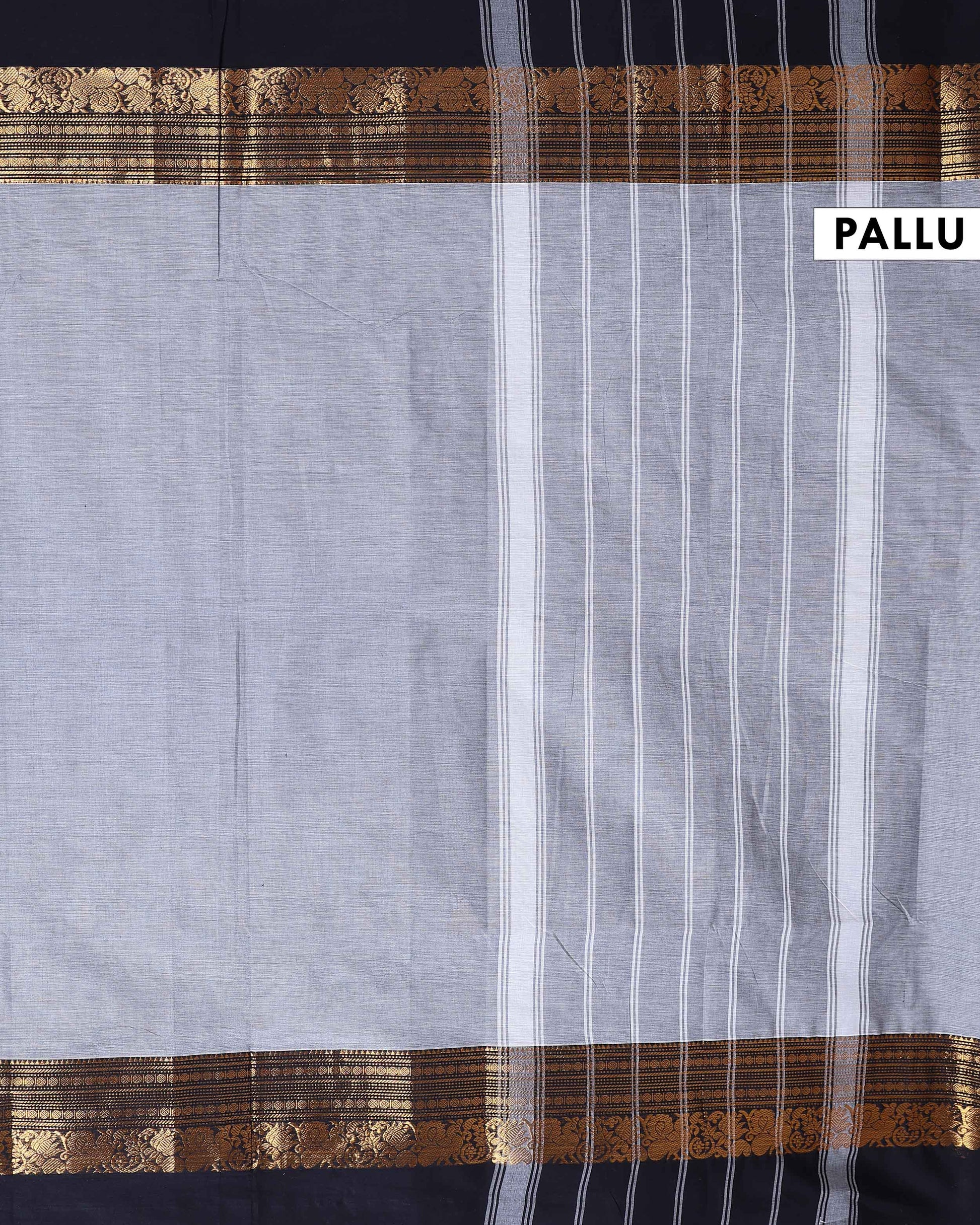 Elegant Kanchi Cotton Saree with Horizontal Weave and Gold Zari Detailing - Grey-Pallu