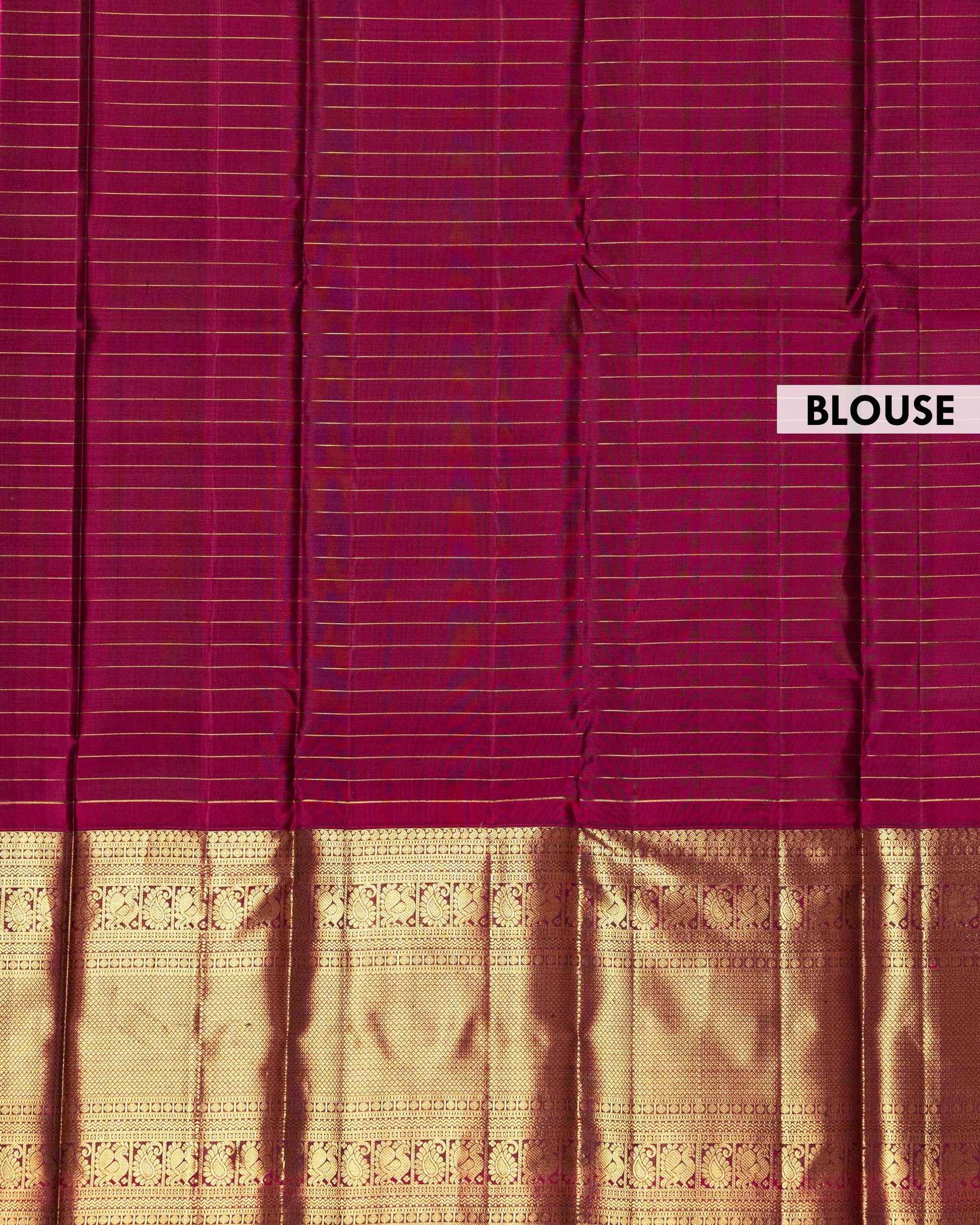 Elegant Kanchipuram Pure Silk Saree with Checked Body and Rich Traditional Zari Woven Border - Magenta-Blouse