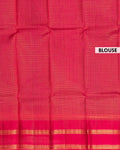 Elegant Kanchipuram Pure Silk Saree with Checked Body and Traditional Ikkat Inspired Zari Woven Border - Pink-Close Up