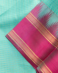 Elegant Kanchipuram Pure Silk Saree with Checked Body and Traditional Ikkat Inspired Zari Woven Border - Sky Blue