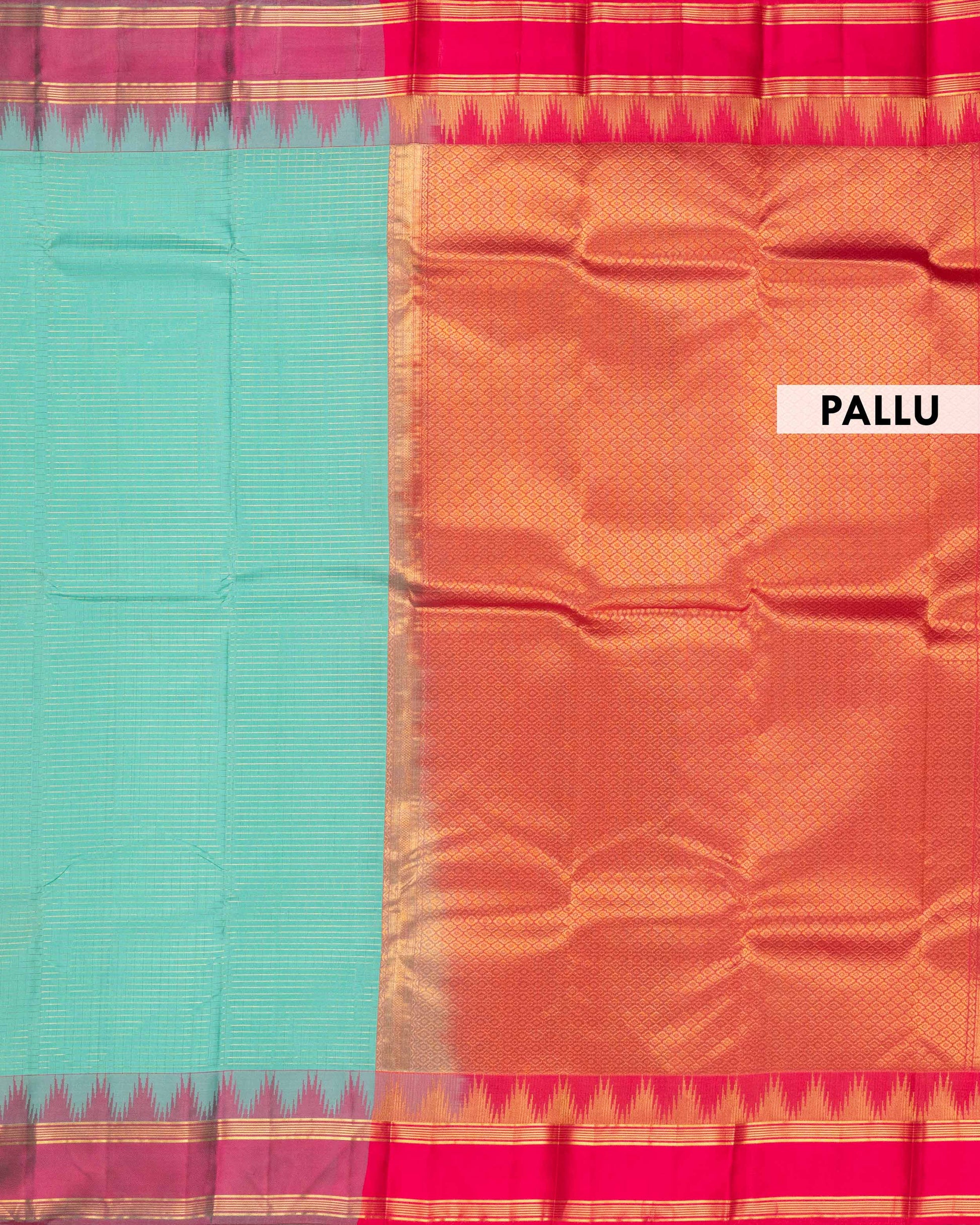 Elegant Kanchipuram Pure Silk Saree with Checked Body and Traditional Ikkat Inspired Zari Woven Border - Sky Blue