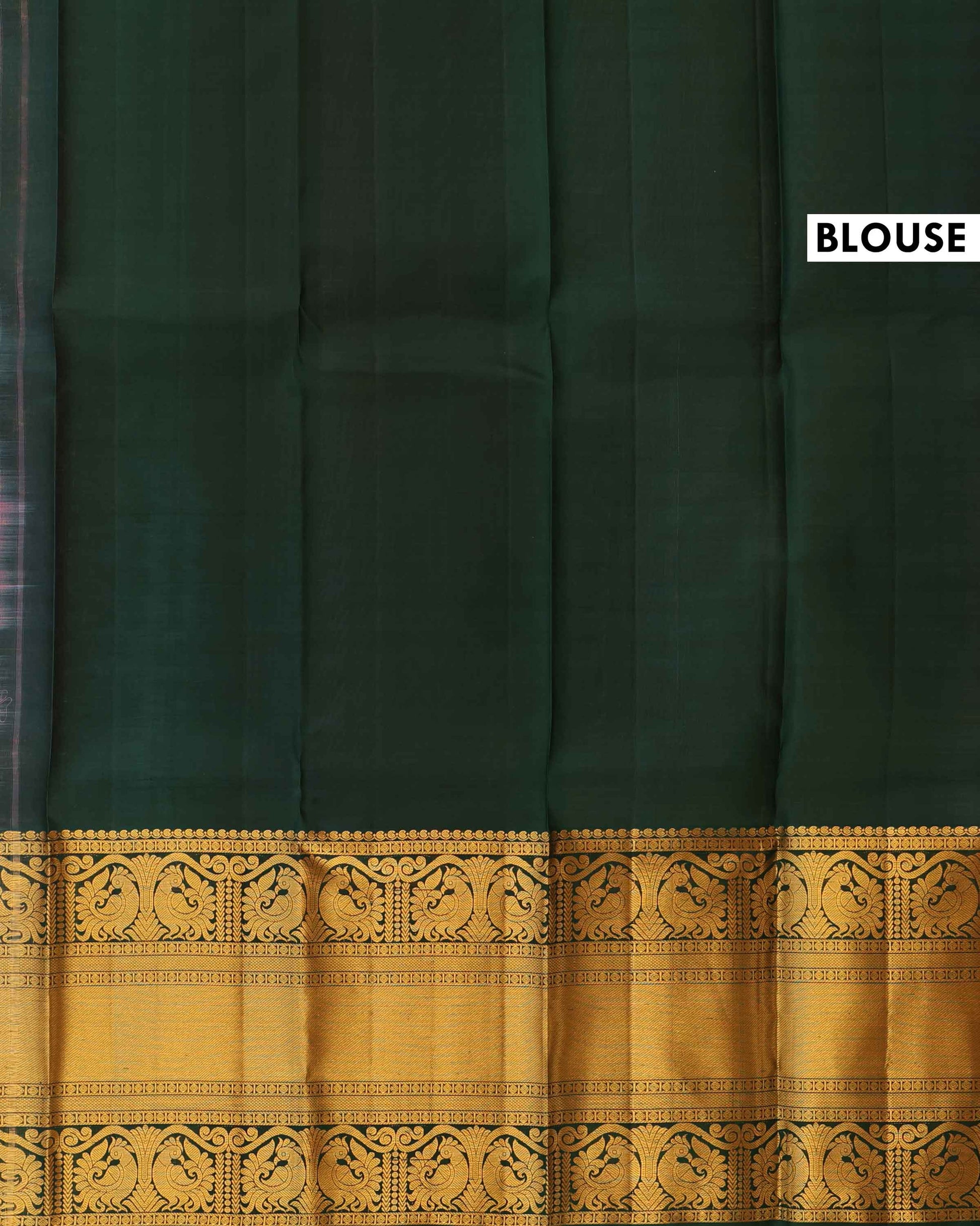 Elegant Kanchipuram Pure Silk Saree with Classic Temple Border and Butta Design - Green-Blouse