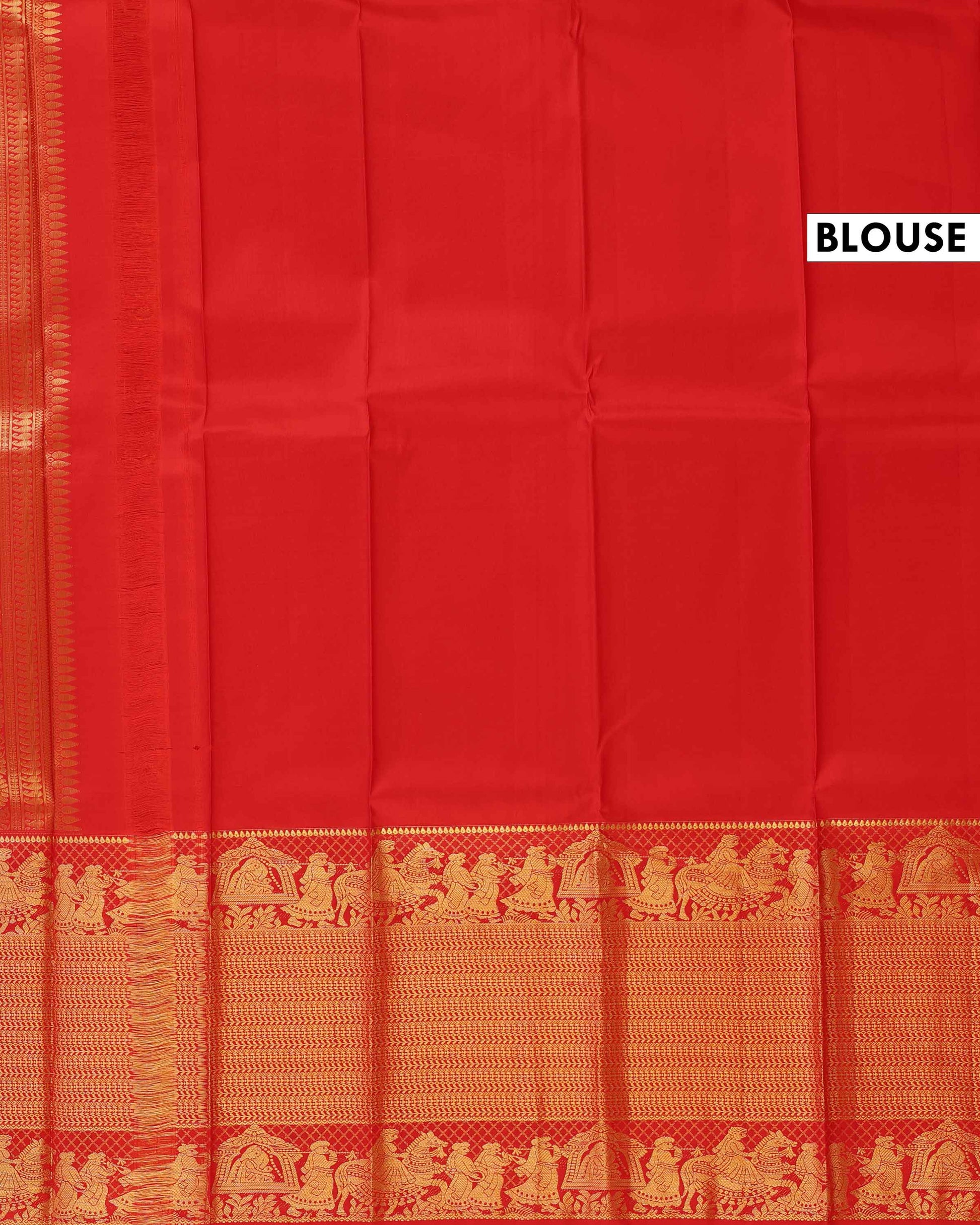 Elegant Kanchipuram Pure Silk Saree with Elaborate Zari Work - Red-Blouse
