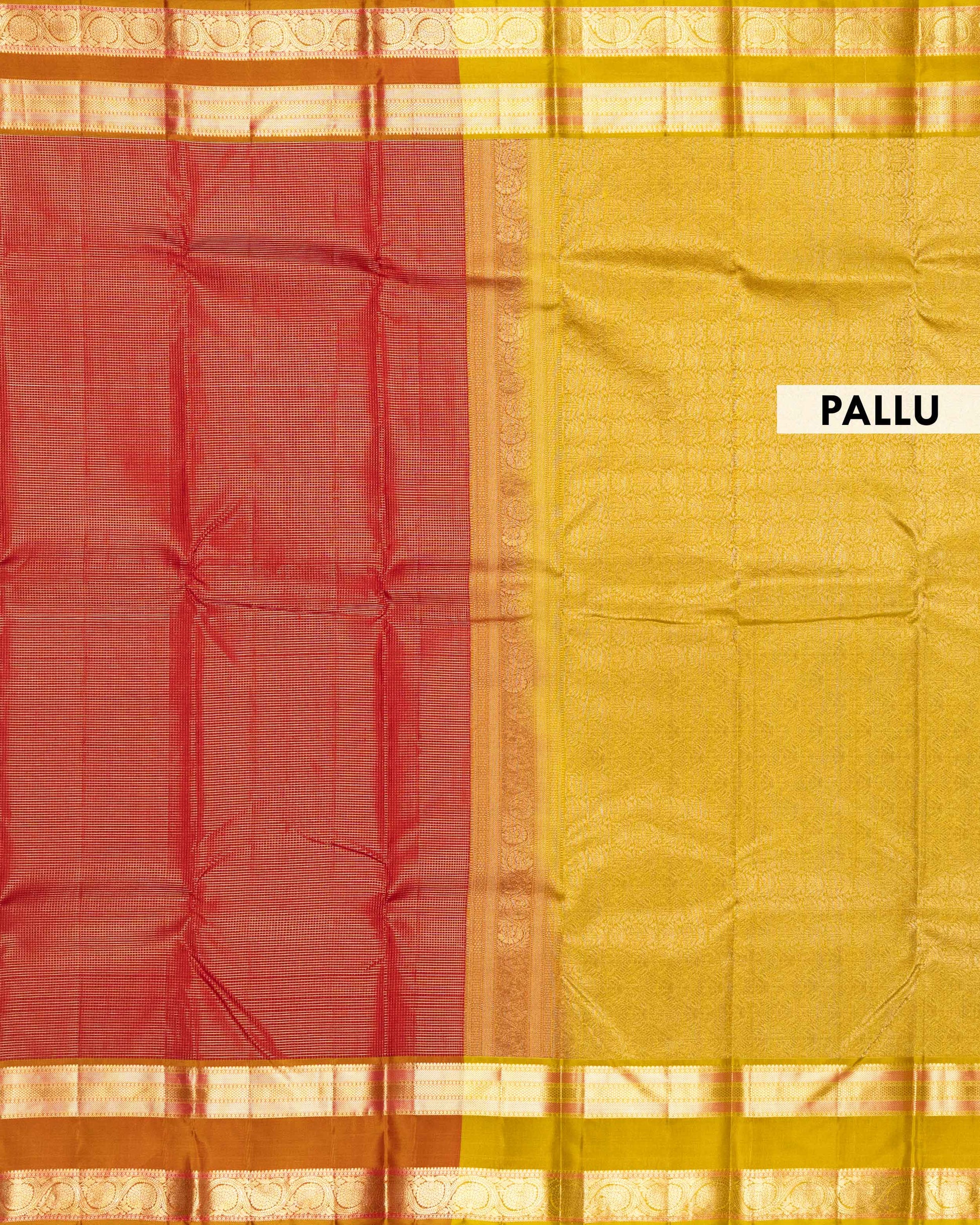 Elegant Kanchipuram Pure Silk Saree with Fine Micro Checked Weave and Traditional Zari Paisley Border - Pallu-Yellow