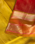 Elegant Kanchipuram Pure Silk Saree with Fine Micro Checked Weave and Traditional Zari Paisley Border - Red