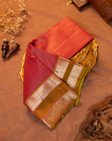 Elegant Kanchipuram Pure Silk Saree with Fine Micro Checked Weave and Traditional Zari Paisley Border - Red