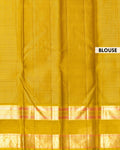 Elegant Kanchipuram Pure Silk Saree with Fine Micro Checked Weave and Traditional Zari Paisley Border - Yellow-Blouse