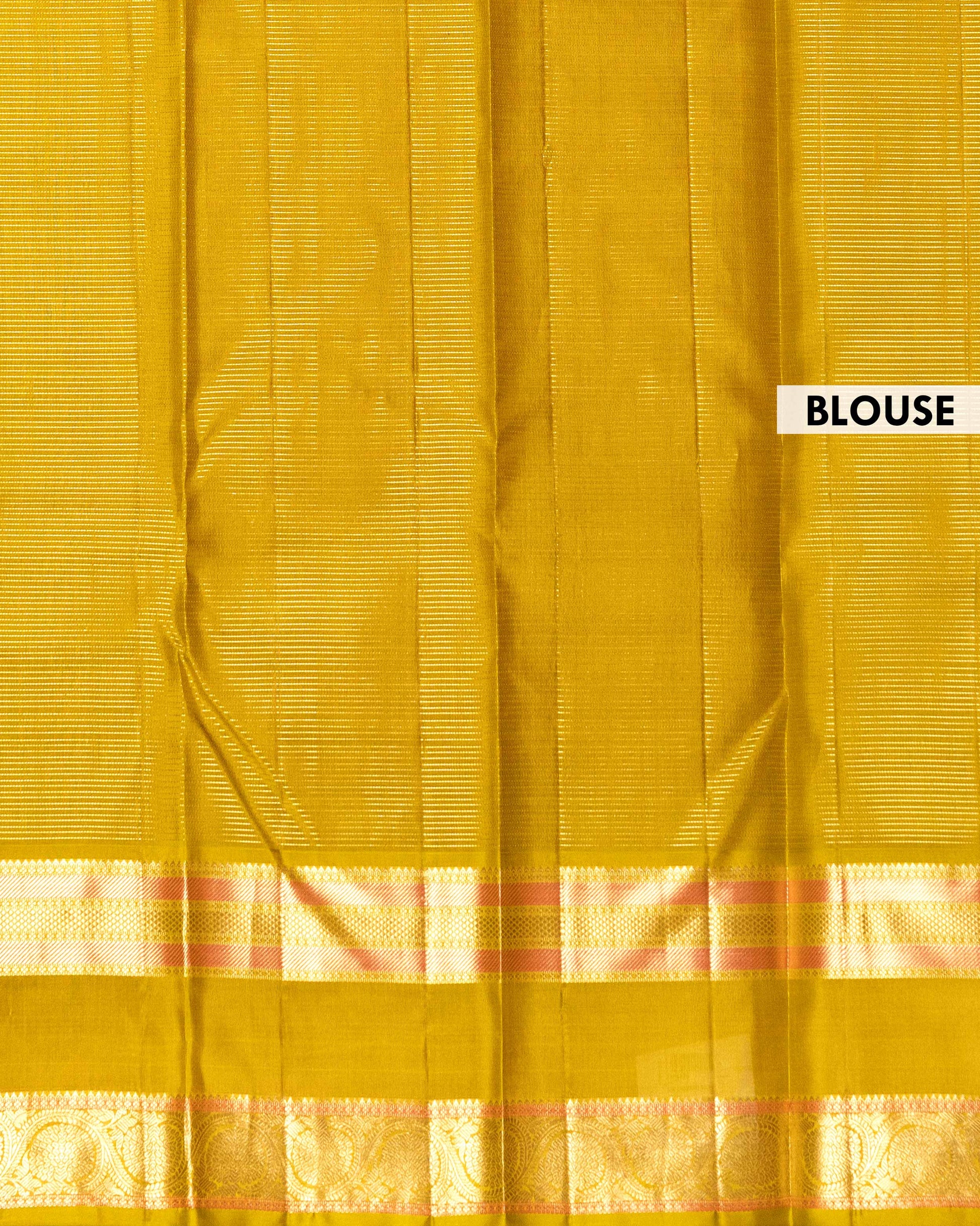 Elegant Kanchipuram Pure Silk Saree with Fine Micro Checked Weave and Traditional Zari Paisley Border - Yellow-Blouse