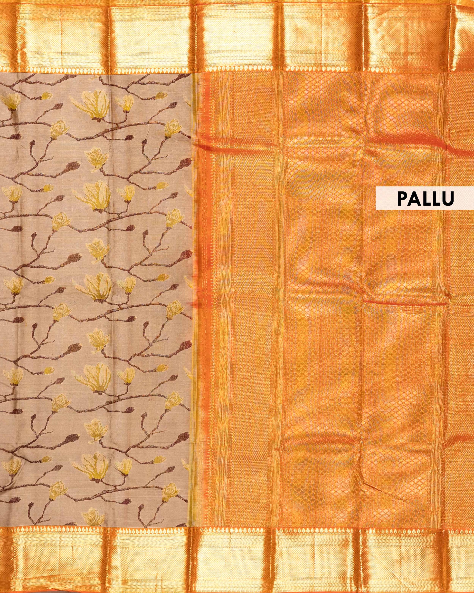 Elegant Kanchipuram Pure Silk Saree with Intricate Floral Jacquard Weave and Rich Traditional Zari Border - Grey