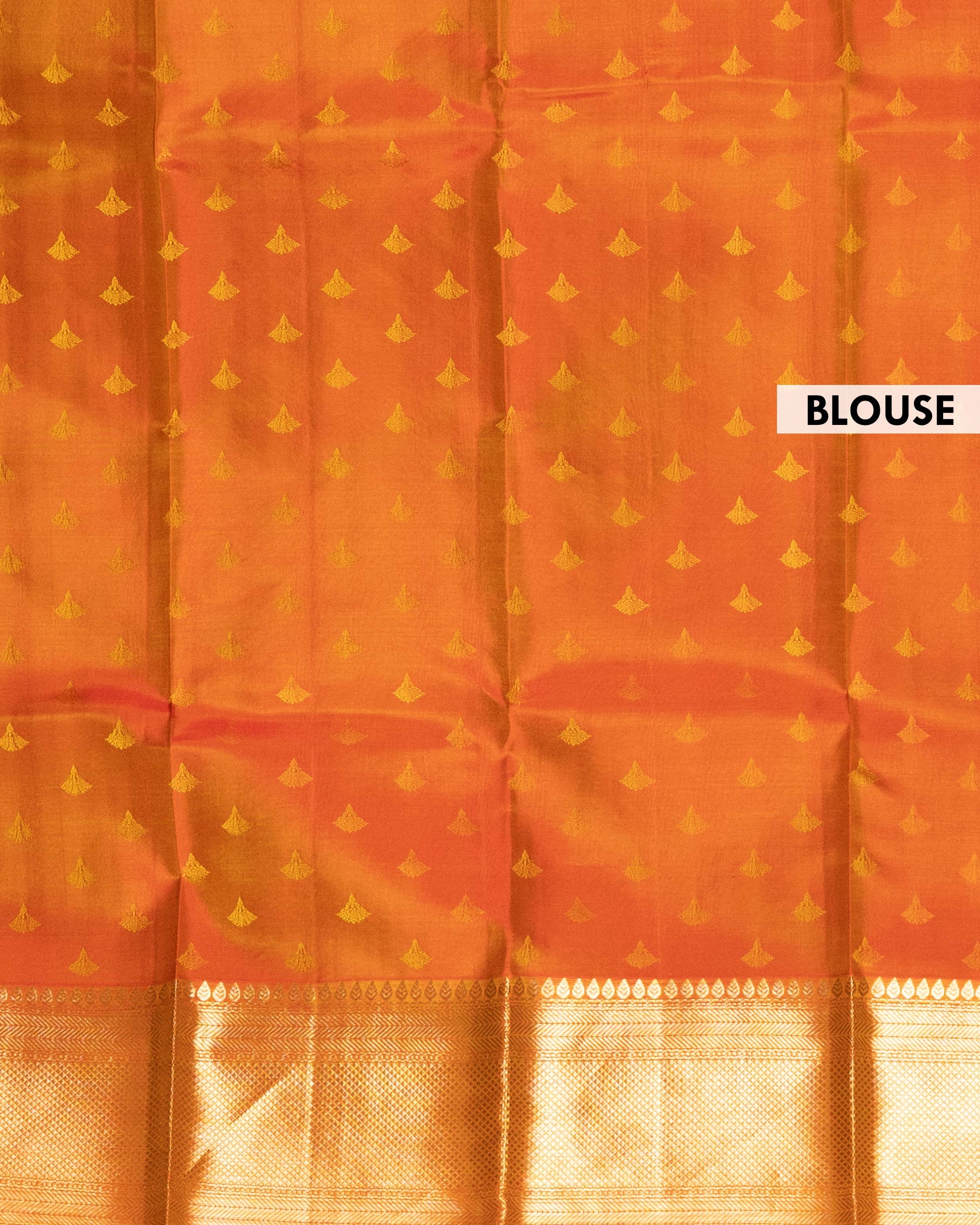 Elegant Kanchipuram Pure Silk Saree with Intricate Floral Jacquard Weave and Rich Traditional Zari Border - Orange-Blouse