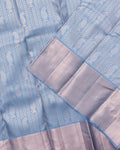 Elegant Kanchipuram Pure Silk Saree with Intricate Zari Weave - Blue-Close Up
