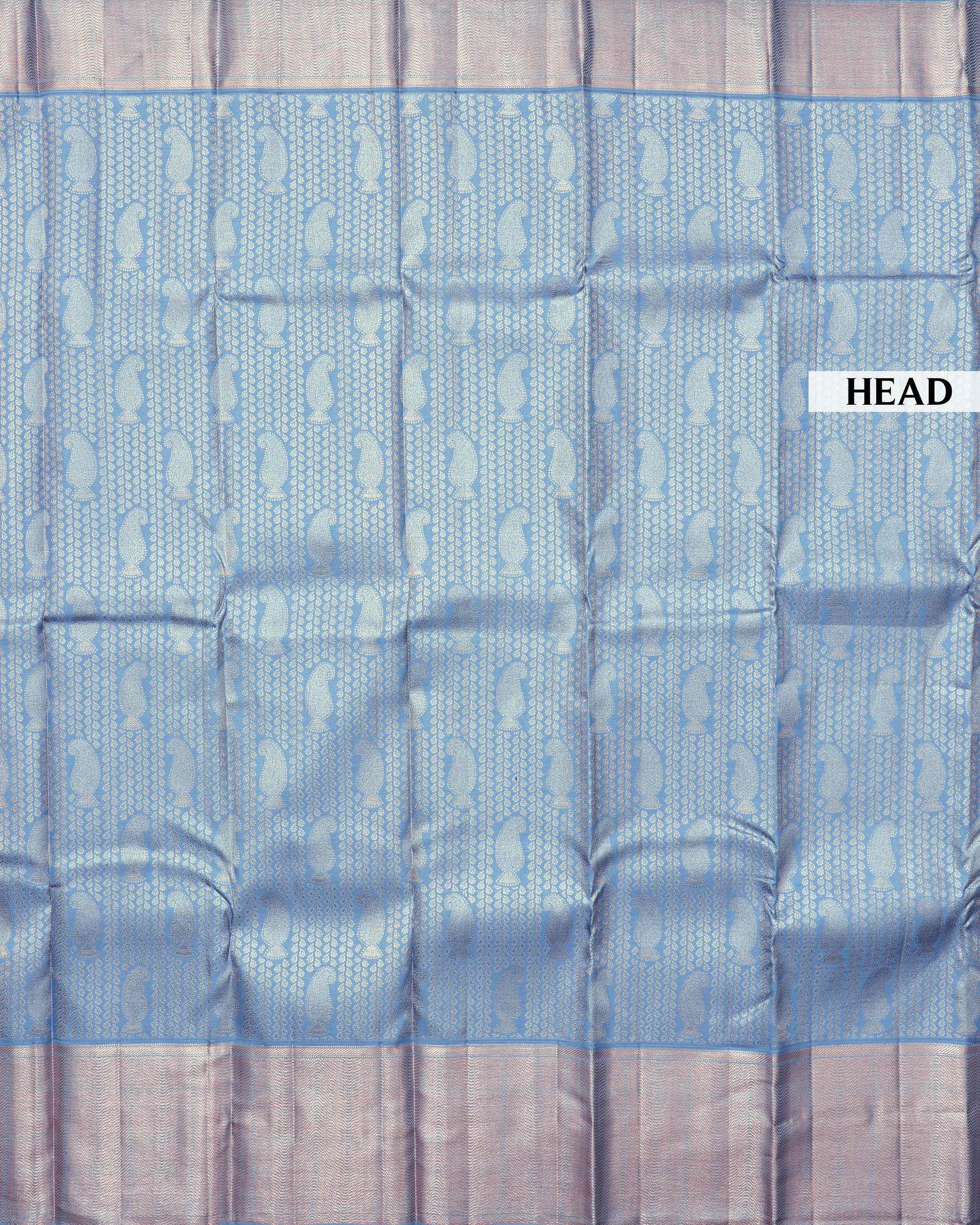 Elegant Kanchipuram Pure Silk Saree with Intricate Zari Weave - Blue-Head