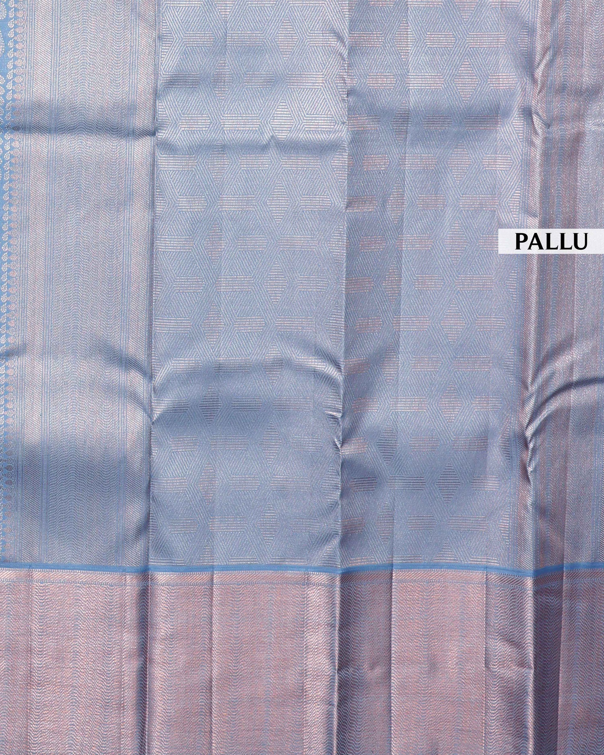 Elegant Kanchipuram Pure Silk Saree with Intricate Zari Weave - Blue-Pallu