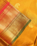 Elegant Kanchipuram Pure Silk Saree with Paisley Butta Weave and Traditional Contrast Zari Woven Border - Yellow