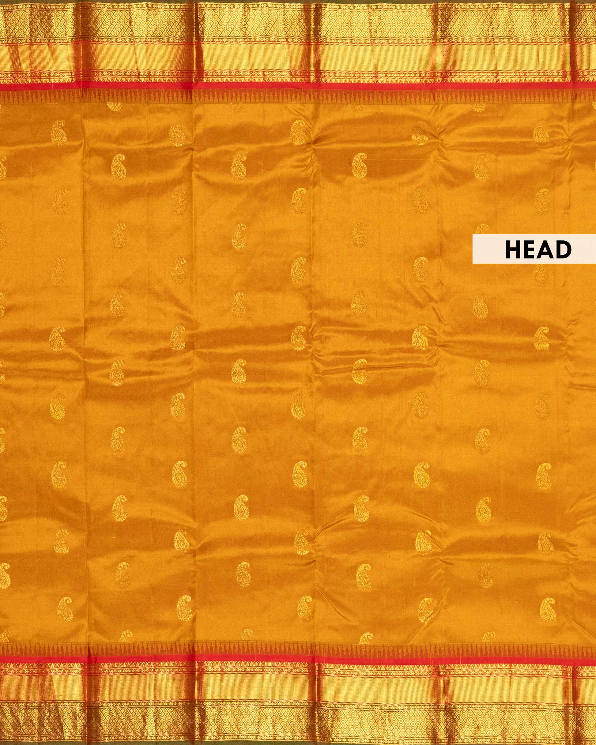 Elegant Kanchipuram Pure Silk Saree with Paisley Butta Weave and Traditional Contrast Zari Woven Border - Yellow