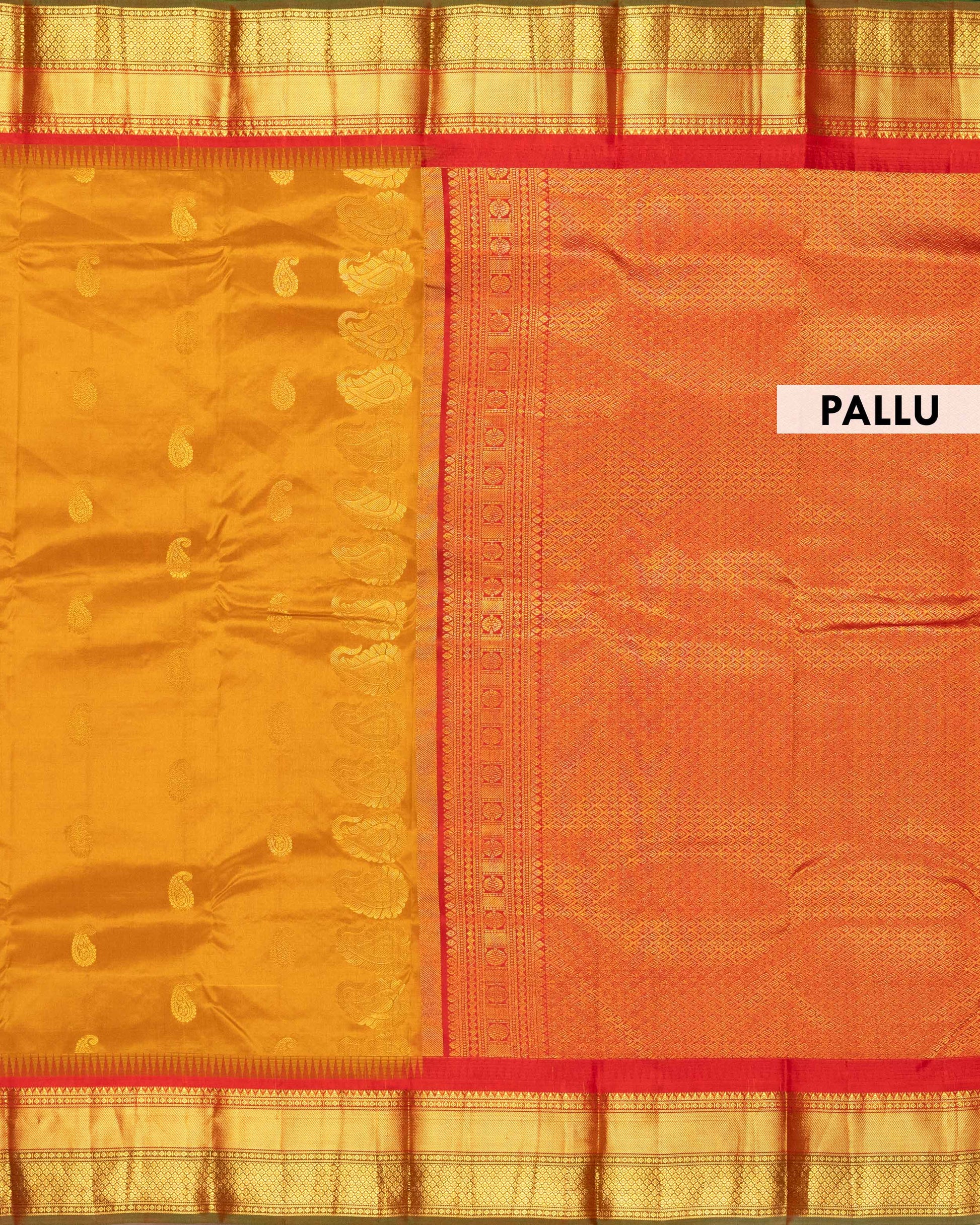 Elegant Kanchipuram Pure Silk Saree with Paisley Butta Weave and Traditional Contrast Zari Woven Border - Yellow