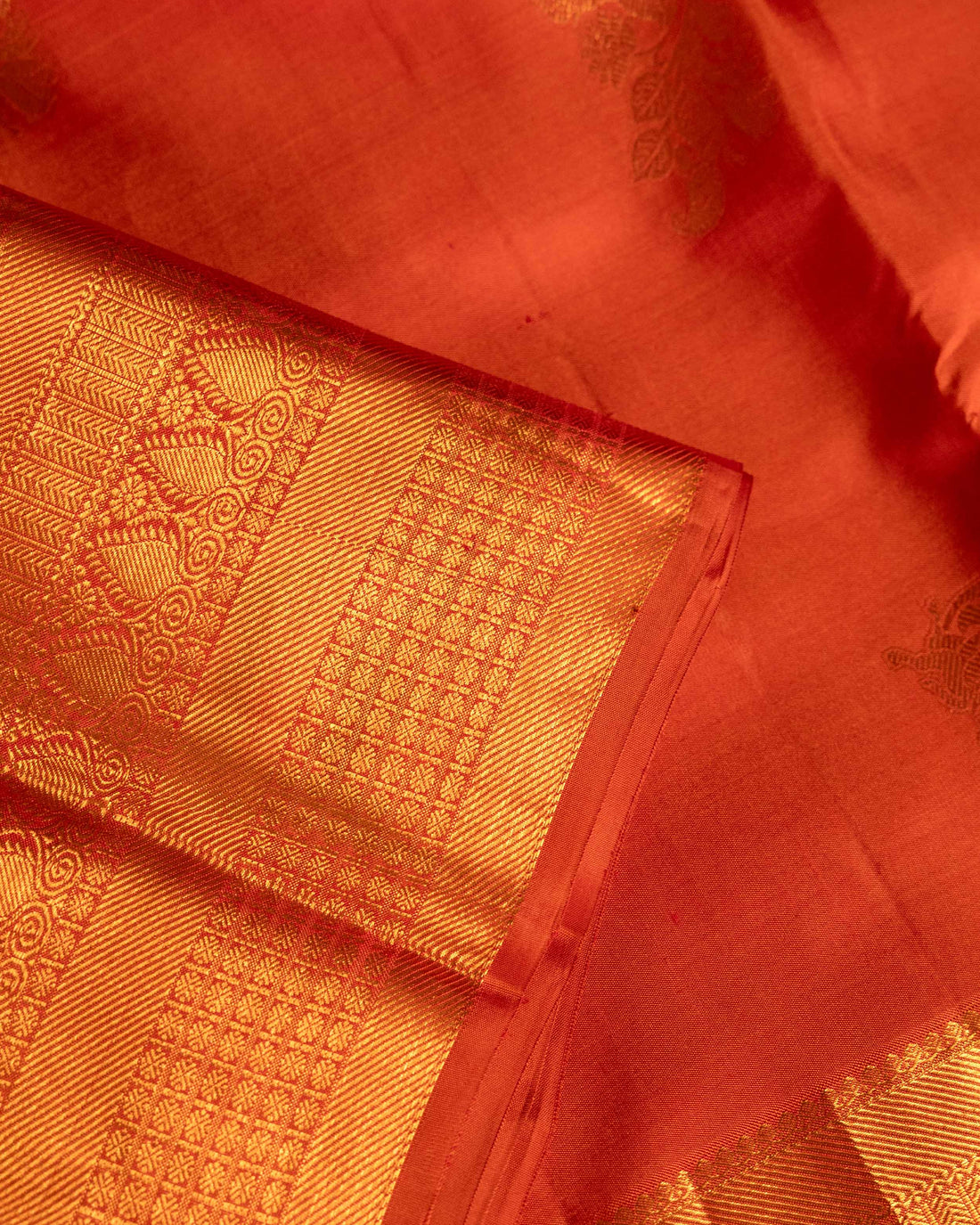 Elegant Kanchipuram Pure Silk Saree with Rich Zari Woven Border and Traditional Temple Motifs - Orange
