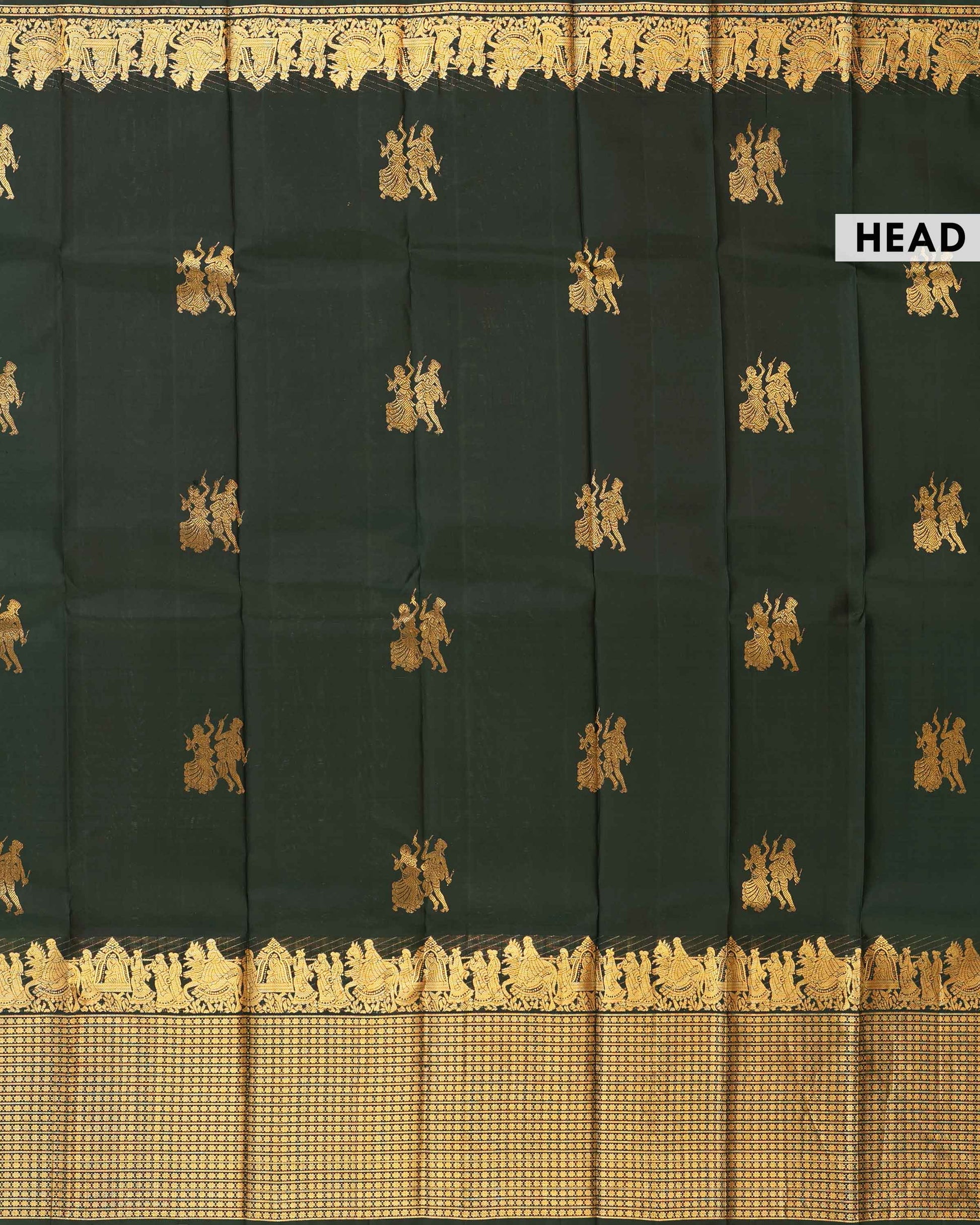 Elegant Kanchipuram Pure Silk Saree with Traditional Gold Zari Border and Motif Weave - Green-Head