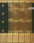 Elegant Kanchipuram Pure Silk Saree with Traditional Gold Zari Border and Motif Weave - Green-Pallu
