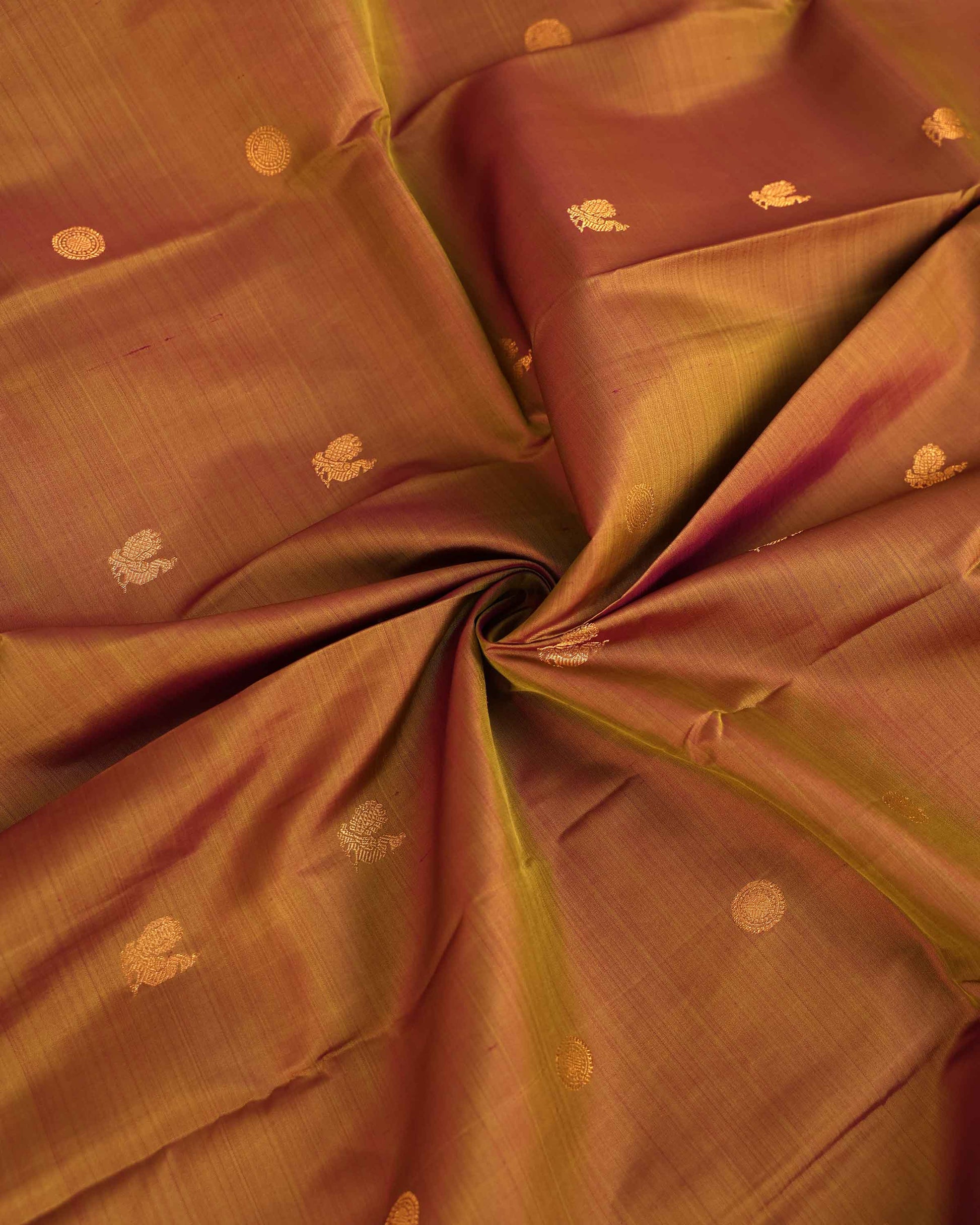 Elegant Kanchipuram Pure Silk Saree with Traditional Weave & Rich Zari Border - Brown-Close Up