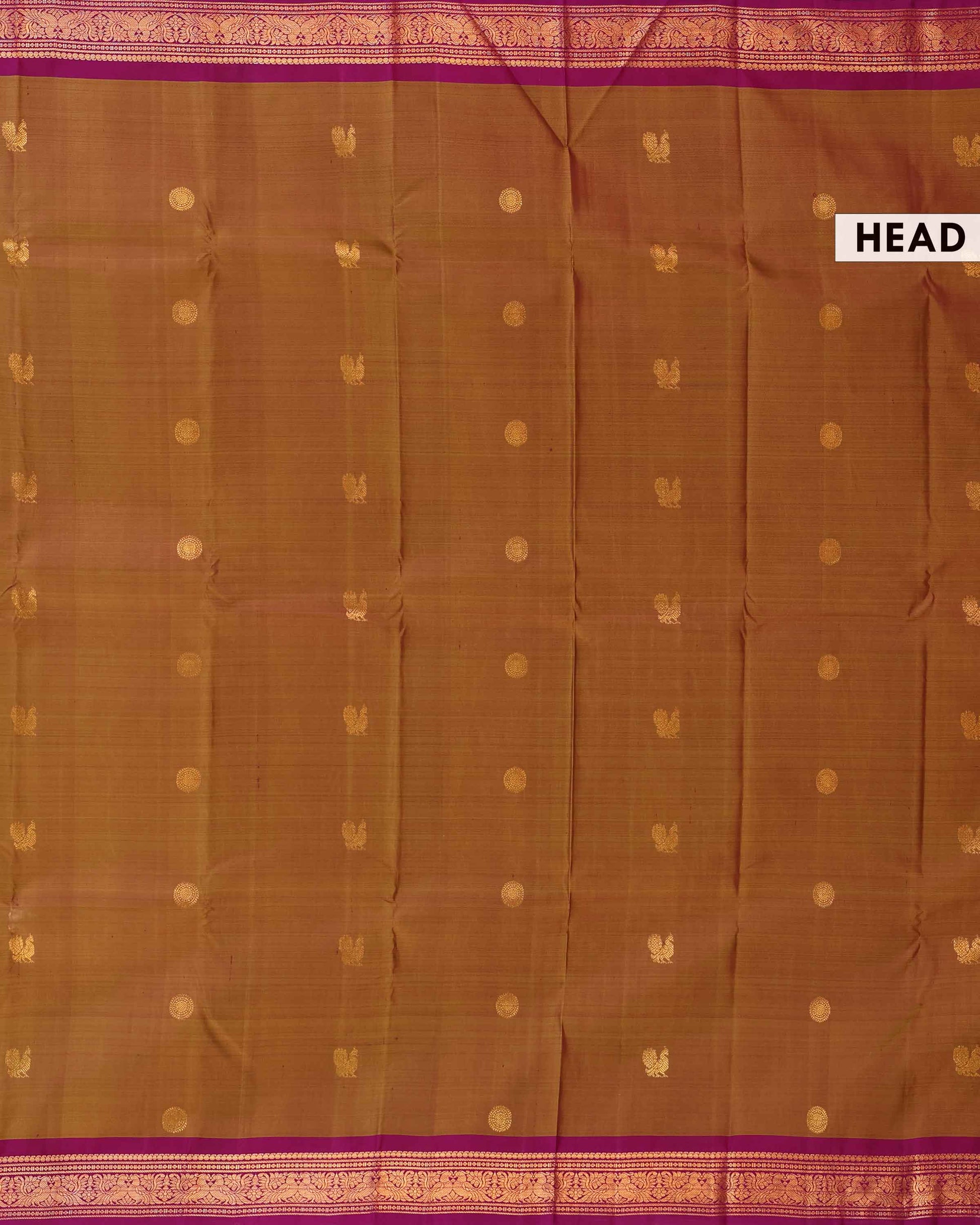 Elegant Kanchipuram Pure Silk Saree with Traditional Weave & Rich Zari Border - Brown-Head