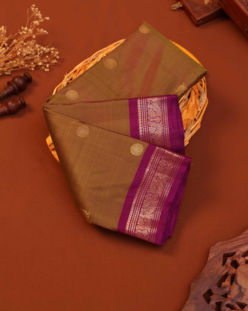 Elegant Kanchipuram Pure Silk Saree with Traditional Weave & Rich Zari Border - Brown