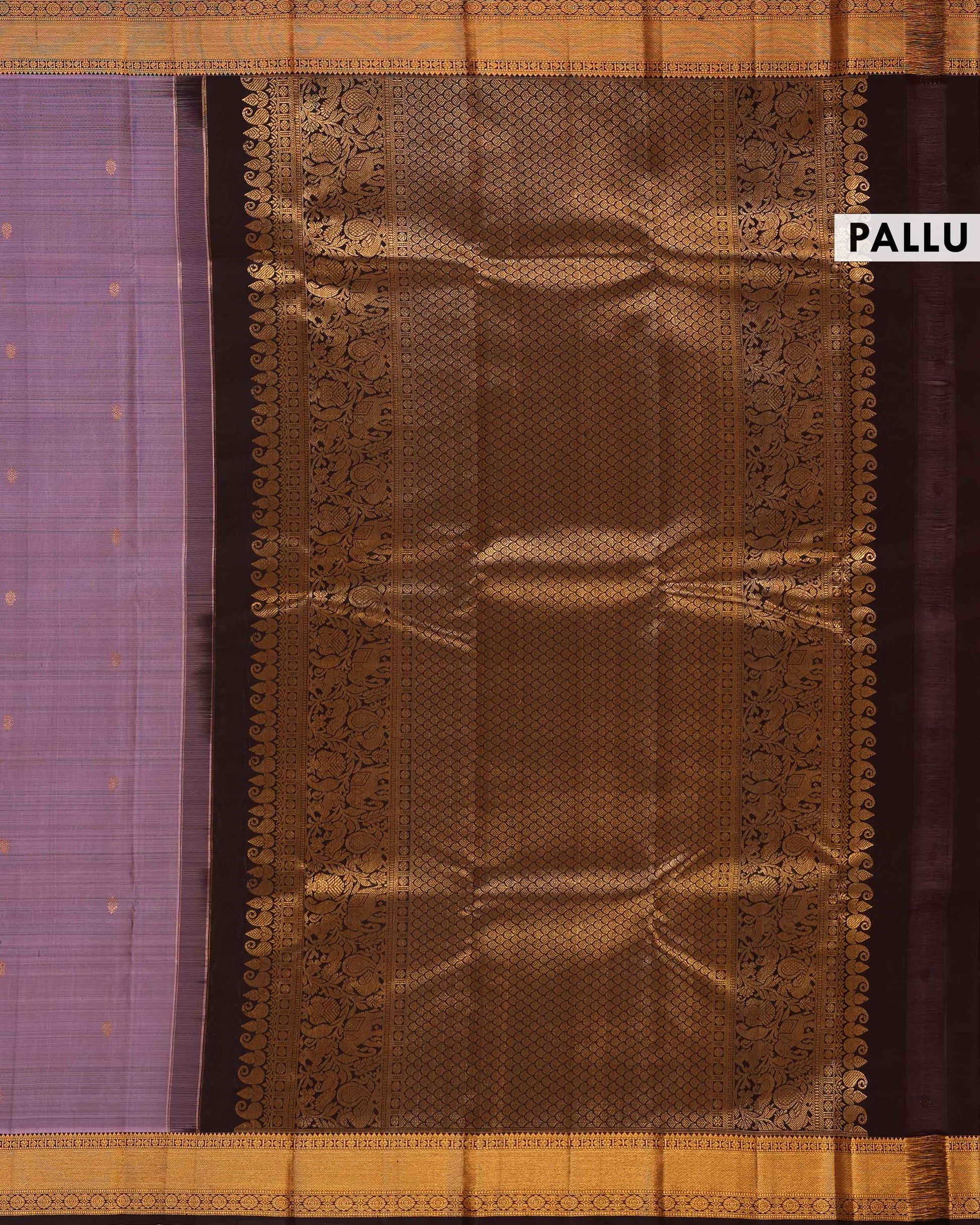Elegant Kanchipuram Pure Silk Saree with Traditional Zari Border & Rich Pallu - Greyish Purple-Pallu