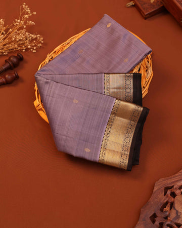 Elegant Kanchipuram Pure Silk Saree with Traditional Zari Border & Rich Pallu - Greyish Purple