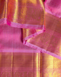 Elegant Kanchipuram Pure Silk Saree with Traditional Zari Border and Intricate Temple Motifs - Pink-Close Up