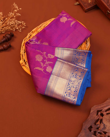 Elegant Kanchipuram Pure Silk Saree with Traditional Zari Weave and Contrast Border - Purple