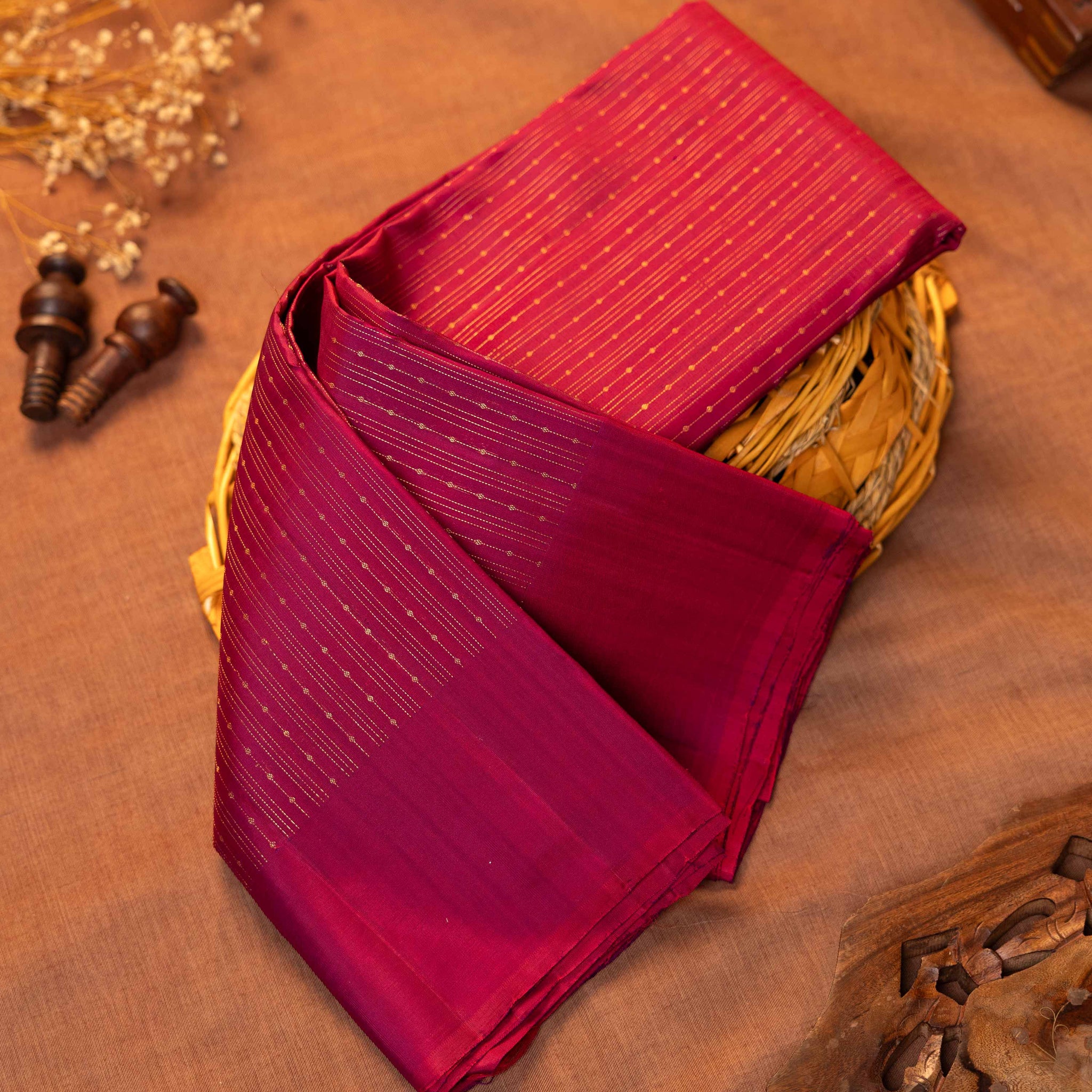 Elegant Kanchipuram Pure Silk Saree with Vertical Zari Striped Weave and Minimal Classic Border Design - Maroon