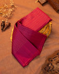 Elegant Kanchipuram Pure Silk Saree with Vertical Zari Striped Weave and Minimal Classic Border Design - Maroon
