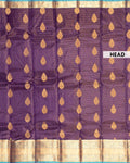 Elegant Kanchipuram Pure Silk Saree with Zari Woven Large Buttis and Intricate Floral Border - Purple