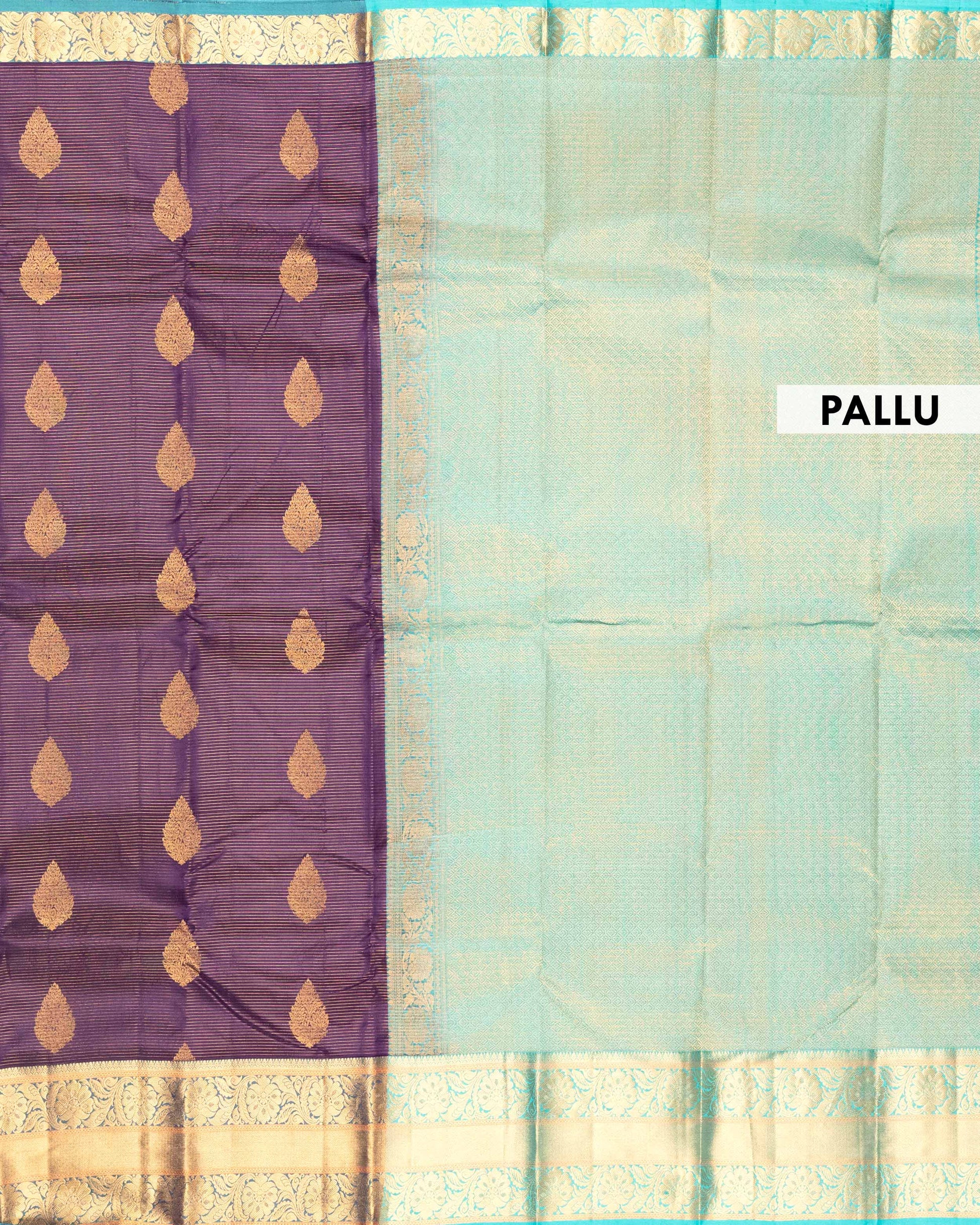 Elegant Kanchipuram Pure Silk Saree with Zari Woven Large Buttis and Intricate Floral Border - Purple