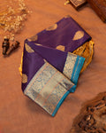 Elegant Kanchipuram Pure Silk Saree with Zari Woven Large Buttis and Intricate Floral Border - Purple