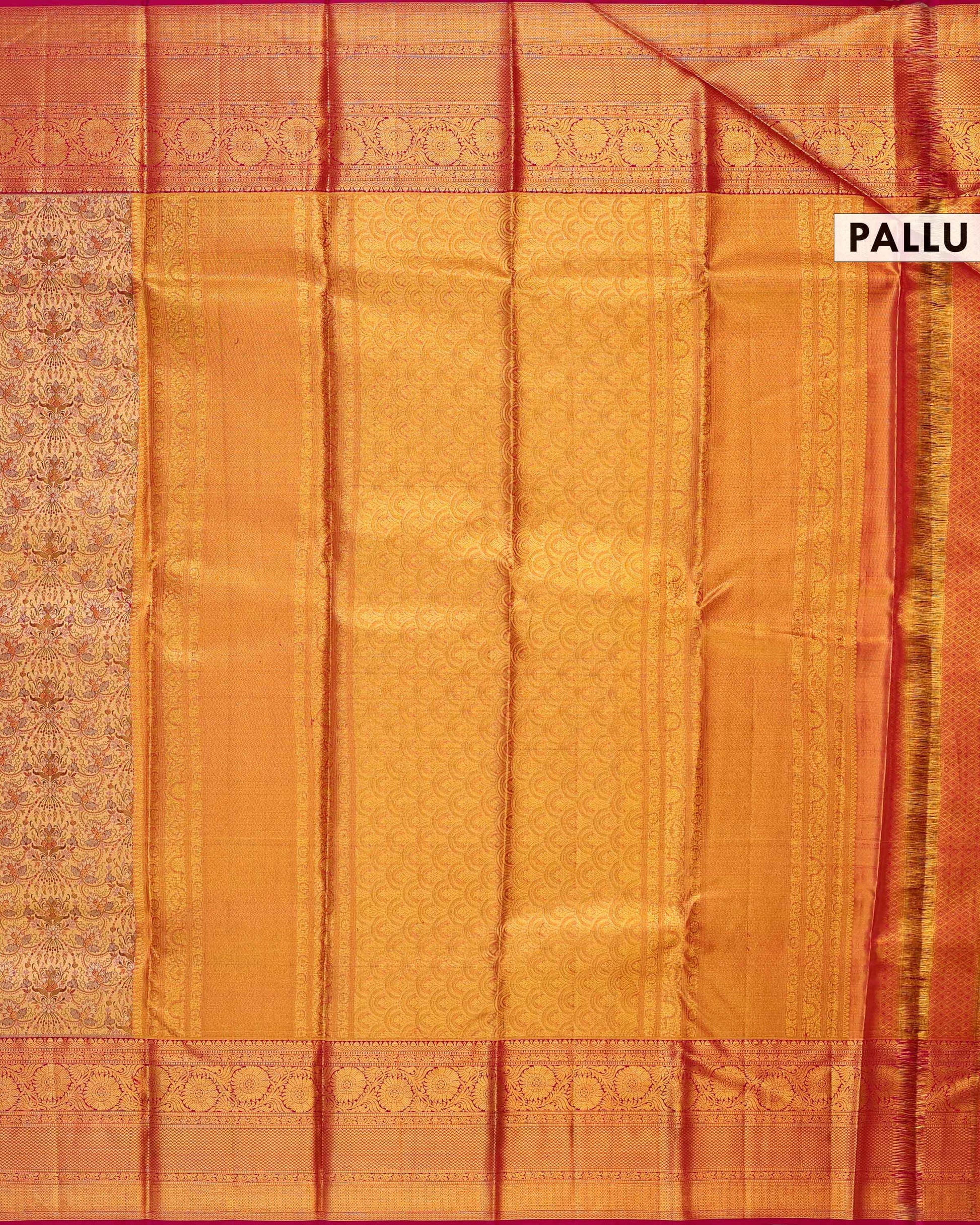 Elegant Kanchipuram Tissue Silk Saree with Floral Brocade Weaving and Rich Traditional Zari Border - Gold-Pallu