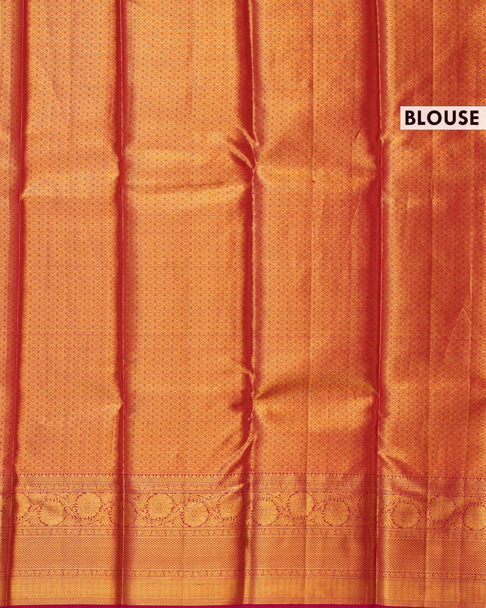 Elegant Kanchipuram Tissue Silk Saree with Floral Brocade Weaving and Rich Traditional Zari Border - Red-Blouse