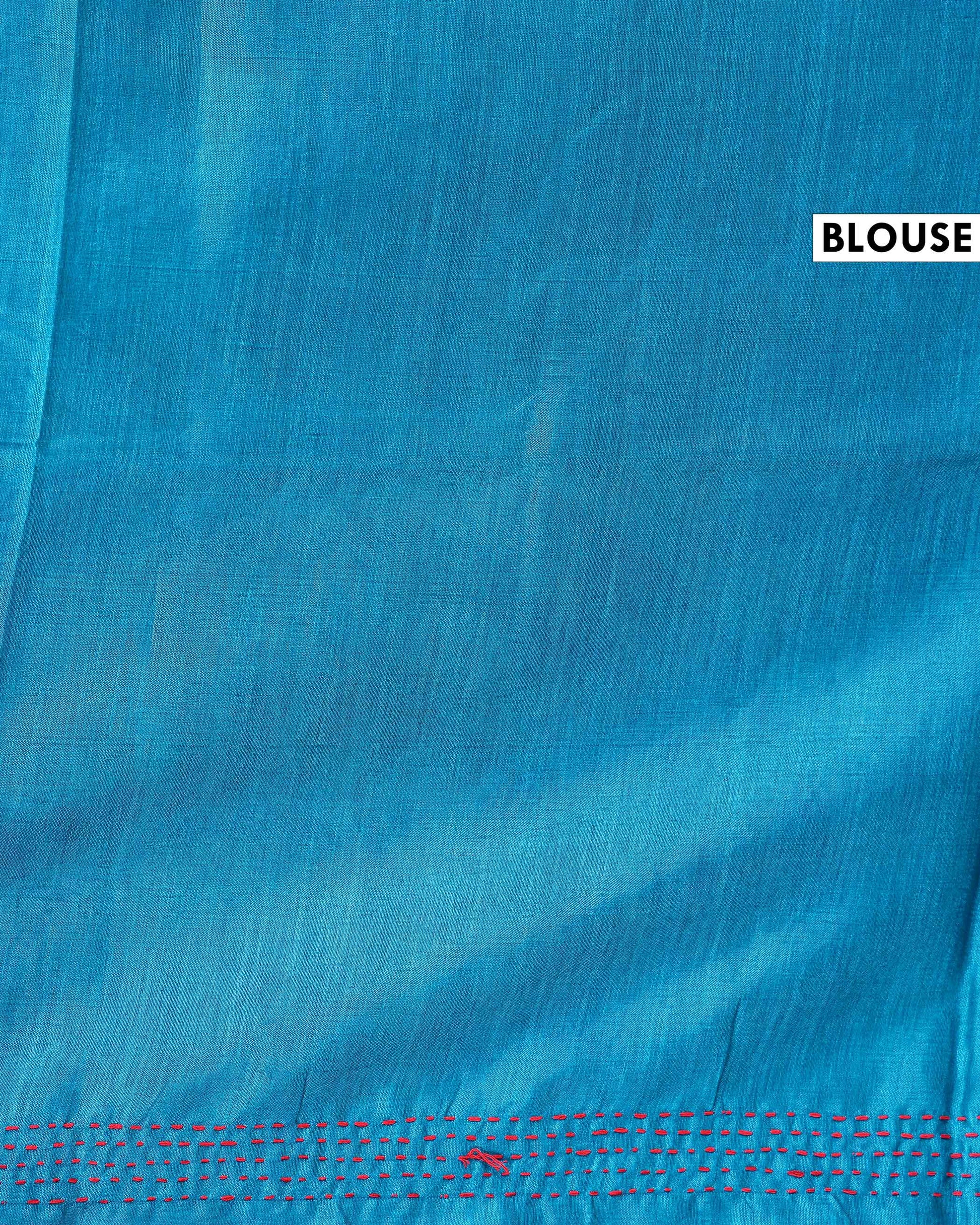 Elegant Kantha Work Saree with Intricate Handcrafted Border and Traditional Motif Detailing - Blue