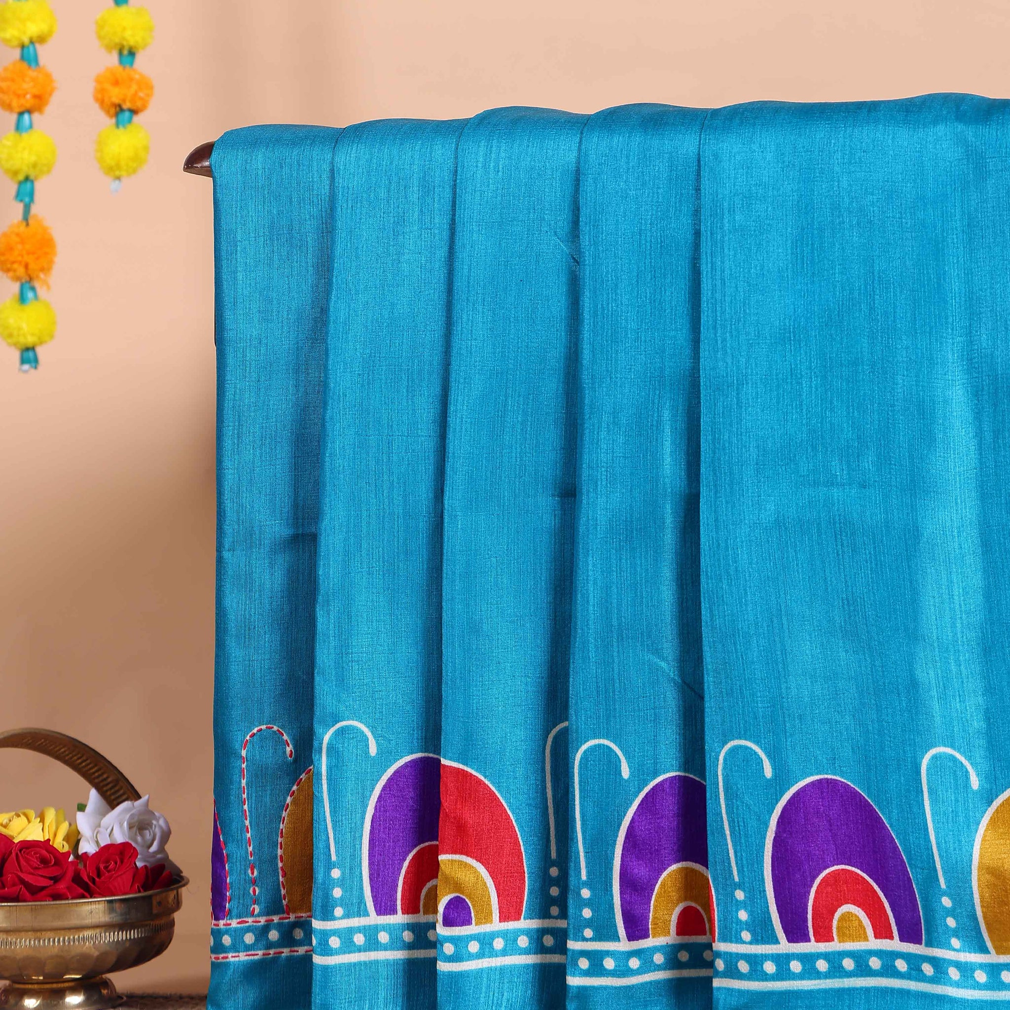Elegant Kantha Work Saree with Intricate Handcrafted Border and Traditional Motif Detailing - Blue