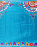 Elegant Kantha Work Saree with Intricate Handcrafted Border and Traditional Motif Detailing - Blue